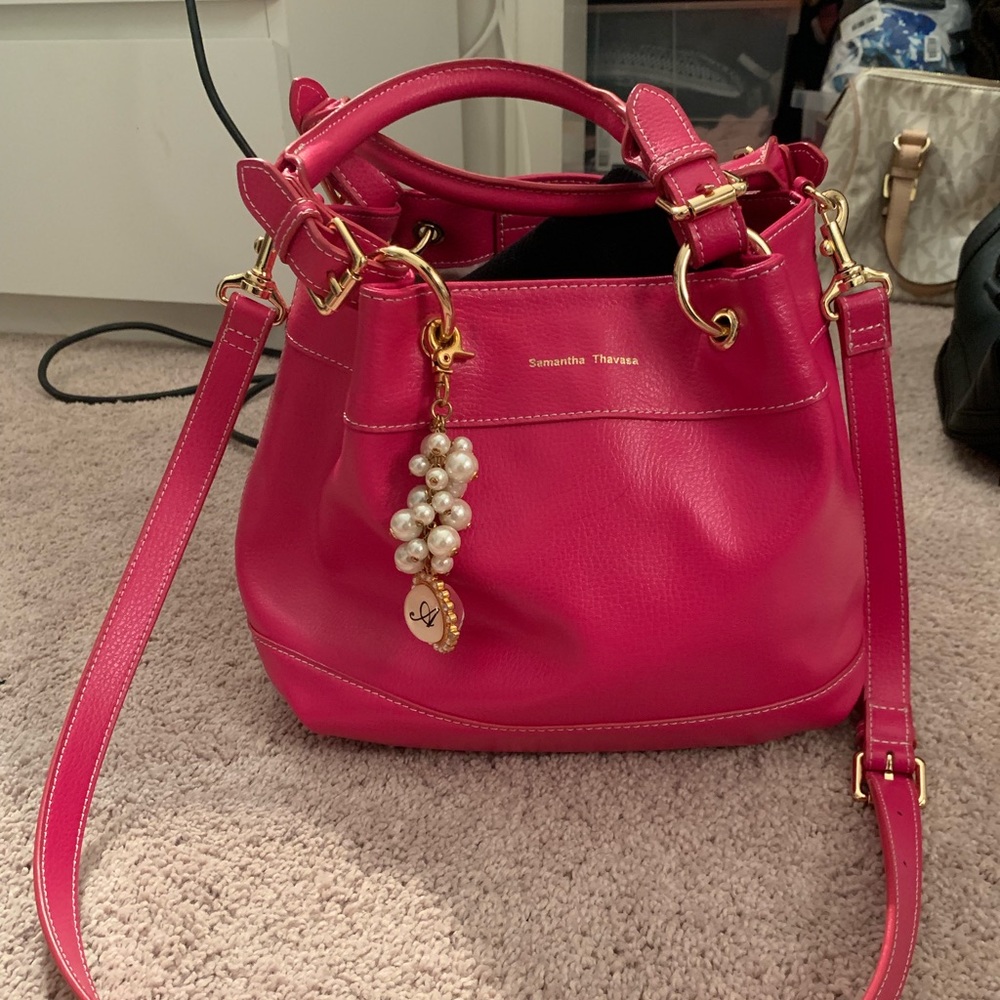 Samantha Thavasas hot pink crossbag/handbag